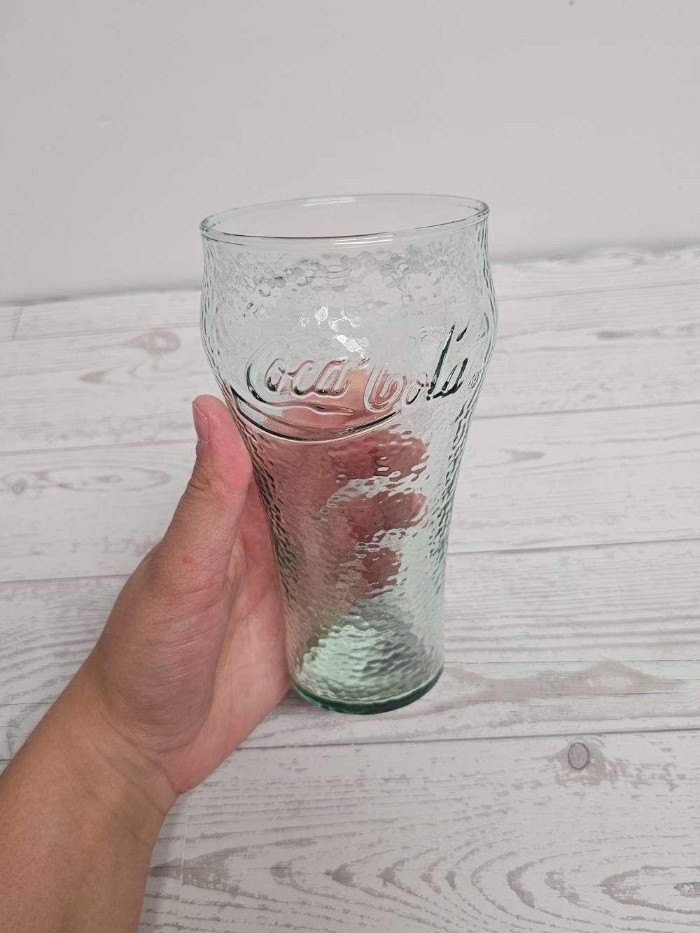 Coca-Cola Light Aqua Embossed Hammered Glass